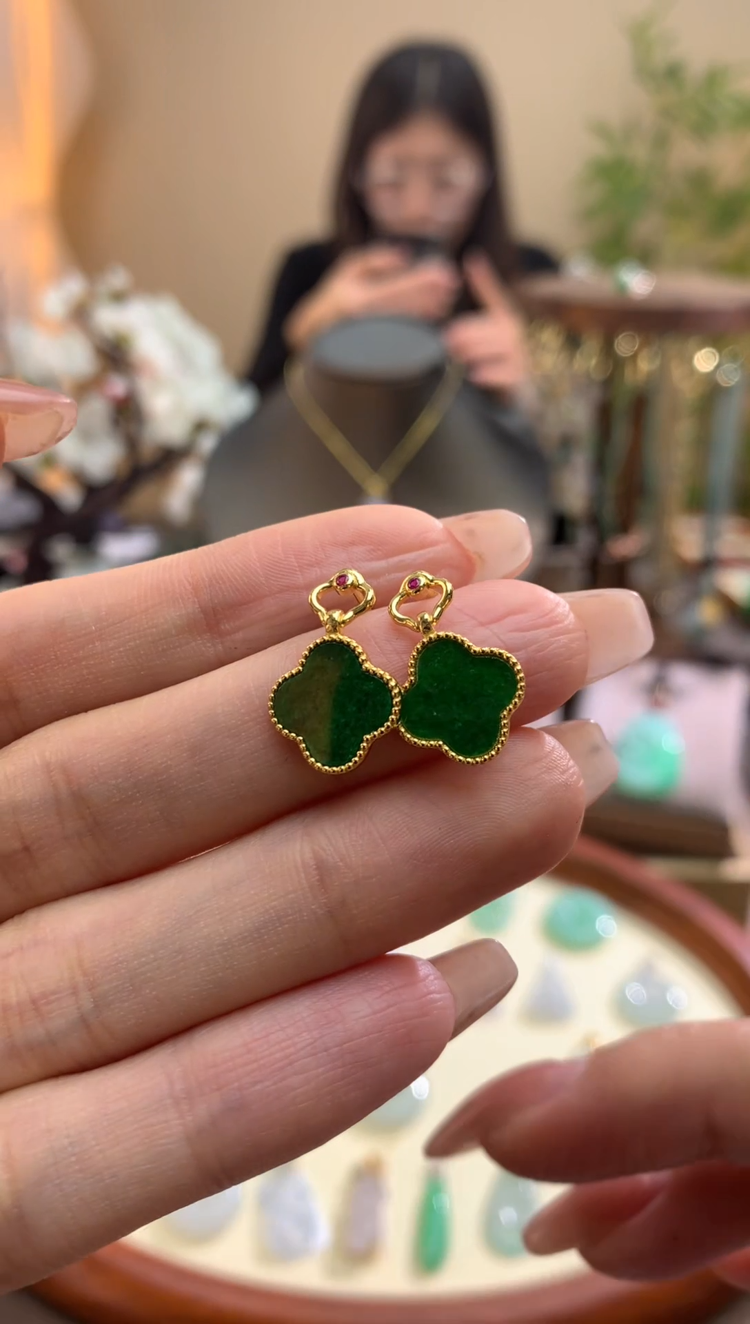 【闪购商品】翡翠颈饰银S925镶嵌耳饰