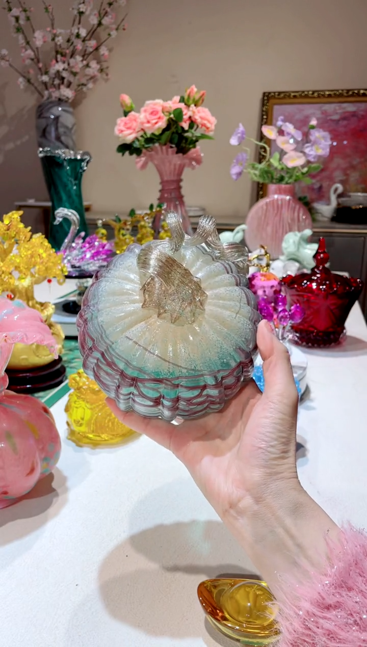 【闪购商品】琉璃手工艺品蓝色南瓜   微瑕