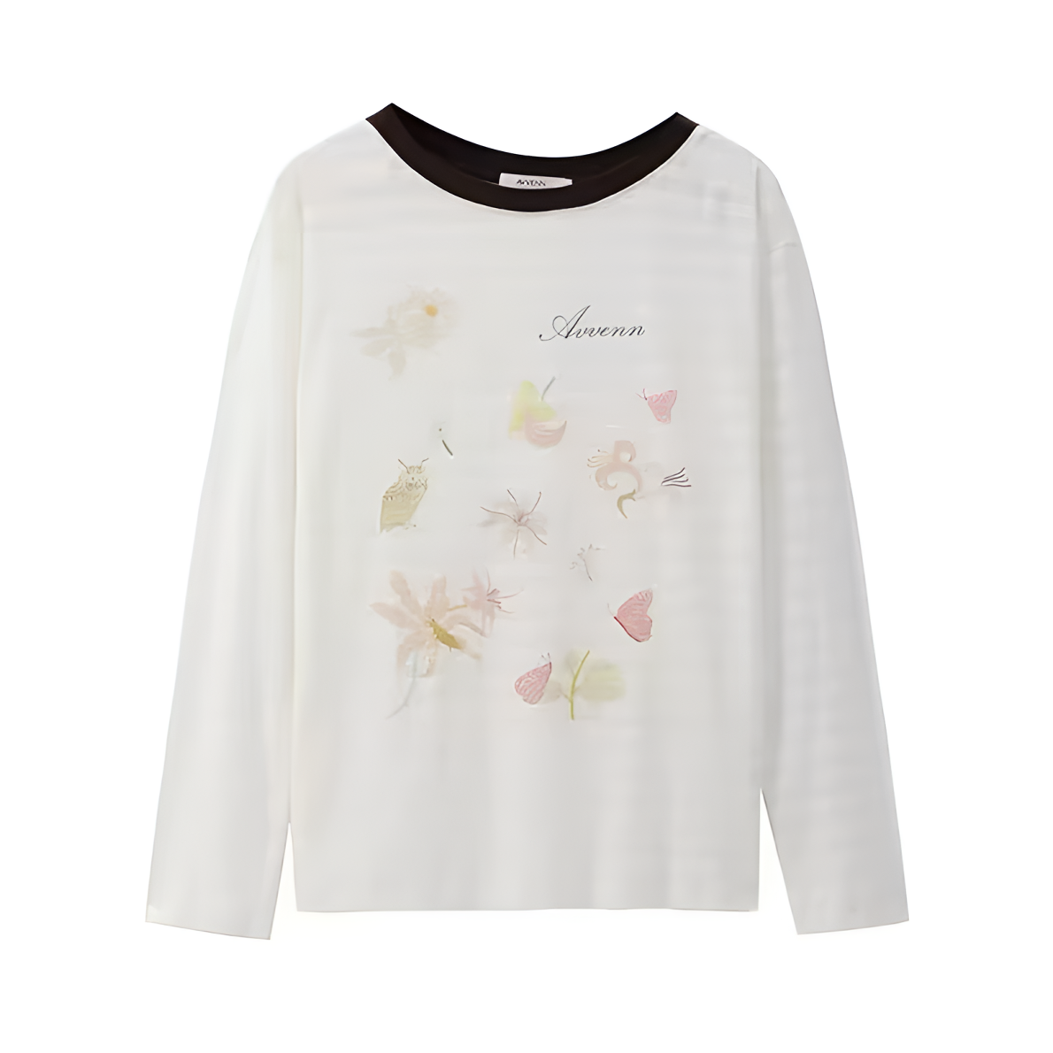 【茉舍】AVVENN设计师品牌印花大领口条纹长袖T恤AK11001512-790