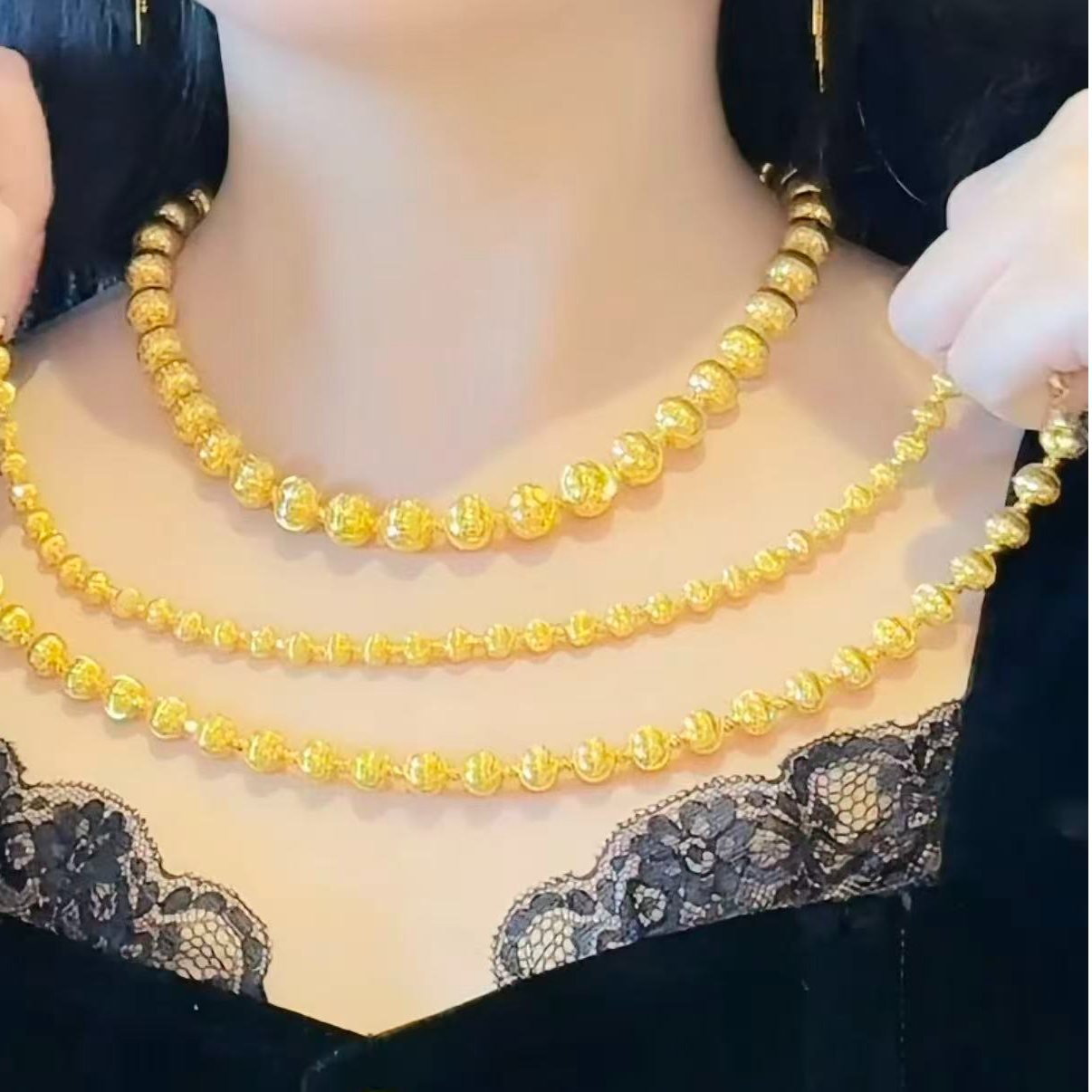 活动足金999财阀千金猫眼&蹦迪珠5G精工黄金金珠套链项链（工费25）