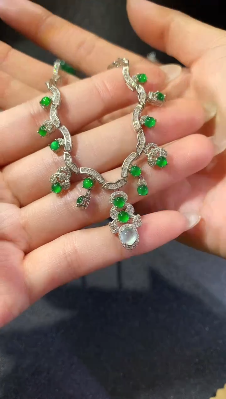 【闪购商品】翡翠颈饰银S925镶嵌166套链