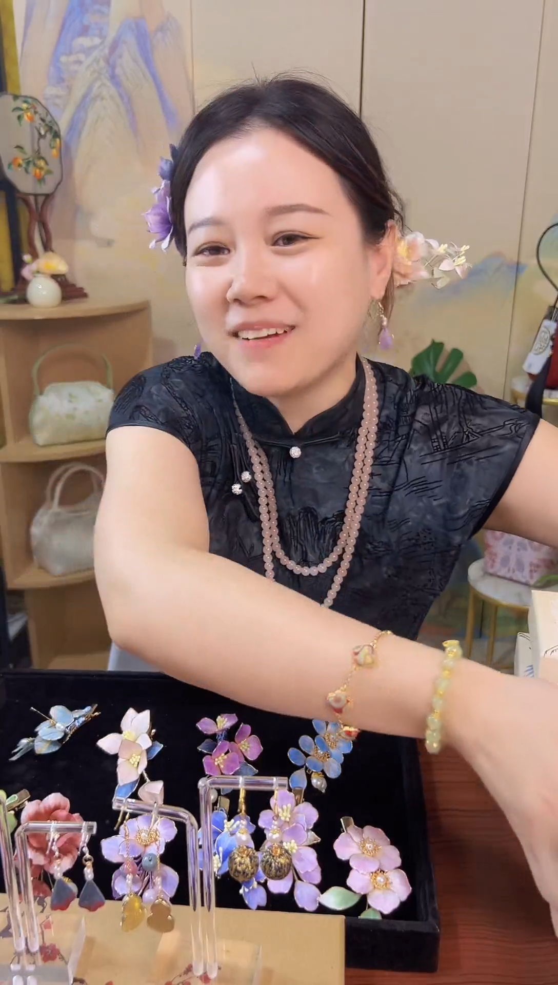 织绣纯手工绒花发夹