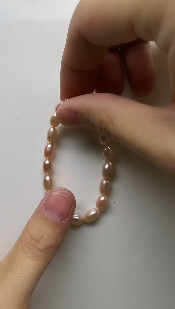 银S925镶嵌手链淡水珍珠粉色长米胖子5-6mm