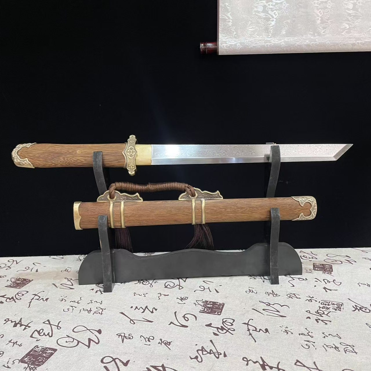 【素装唐横刀】短款唐刀  花纹钢  纯铜装具  未开刃摆件收藏