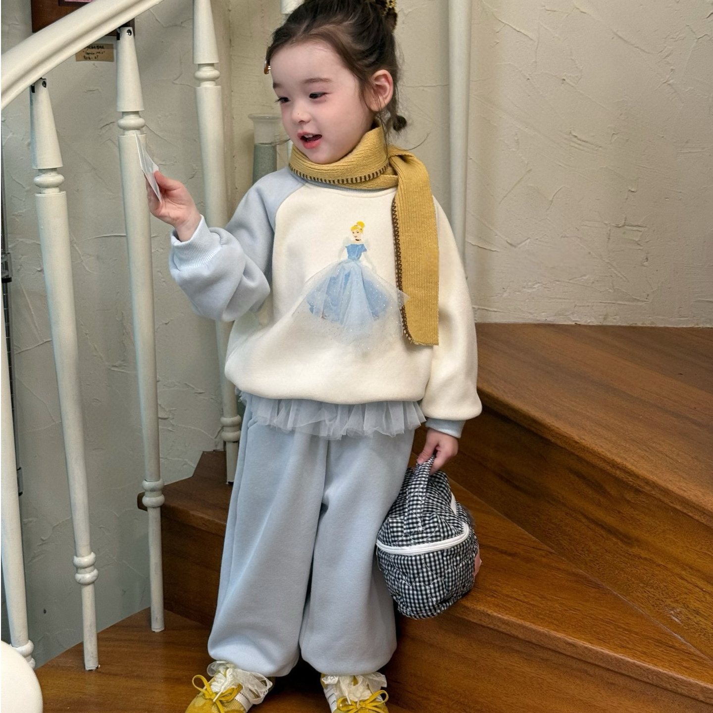 秋冬女童卫衣套头套装圆领厚款卡通童装洋气女儿童加厚保暖韩版