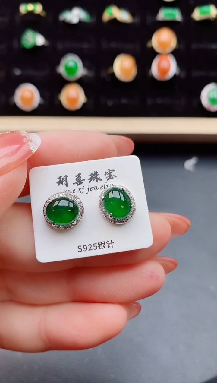【闪购商品】翡翠耳饰银S925镶嵌12121