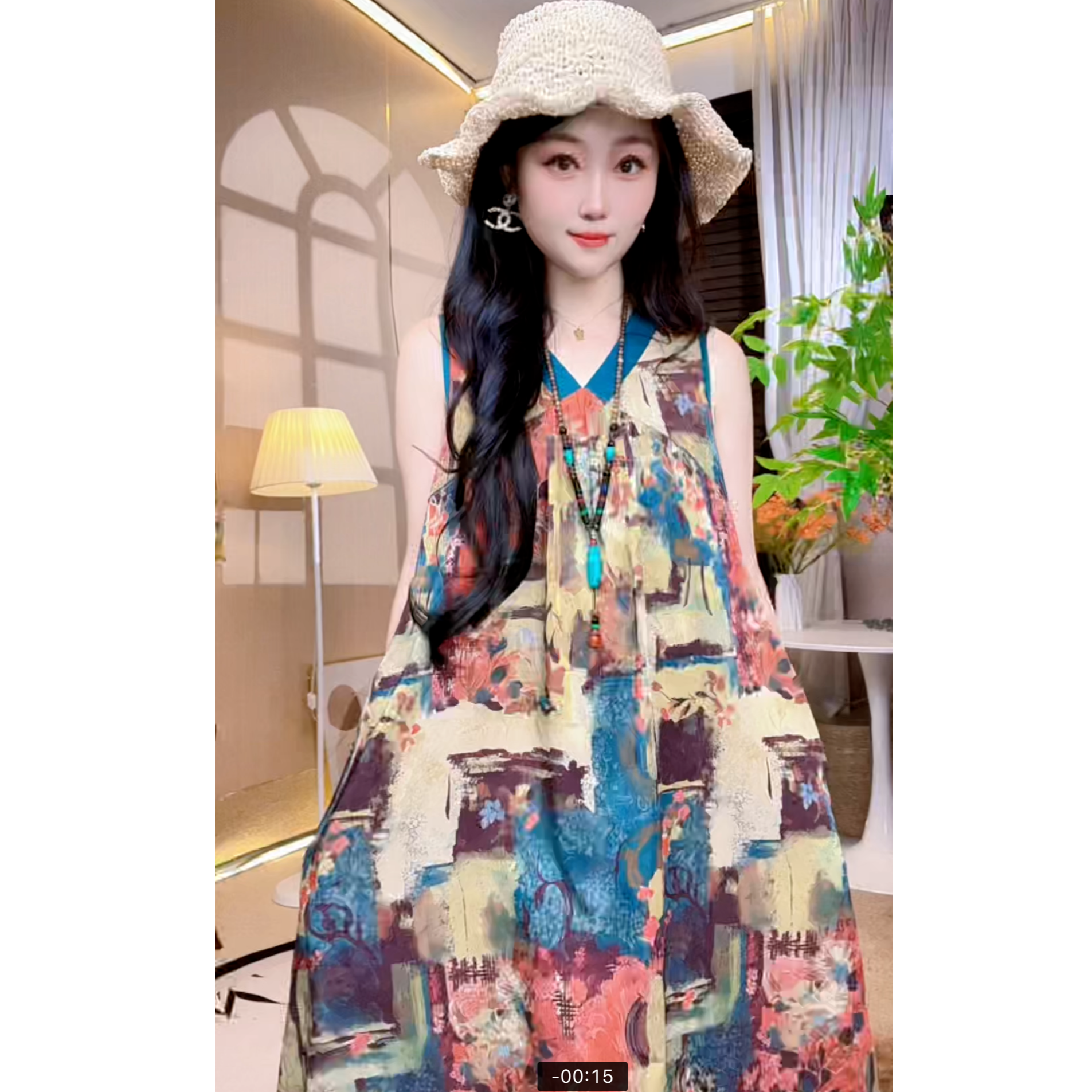 多彩人生V领款2025年春夏新款缎面遮肚子显瘦小个子长款女连衣裙