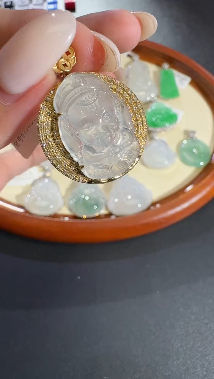 吊坠(不含链)18K金镶嵌翡翠【源头工厂】钻石镶嵌