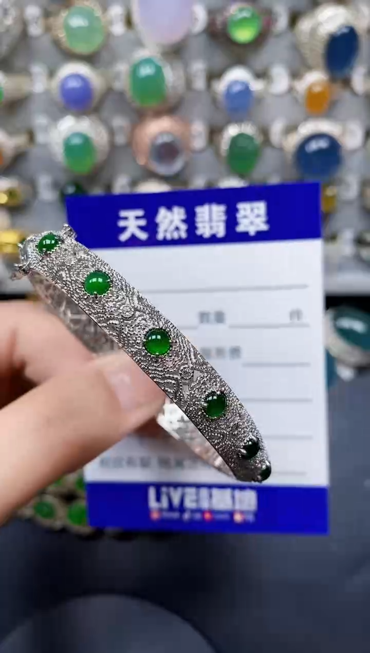 翡翠手镯银S925镶嵌167