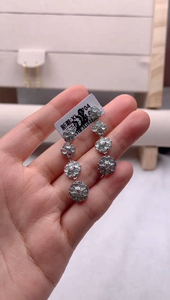 翡翠银S925镶嵌耳饰3号