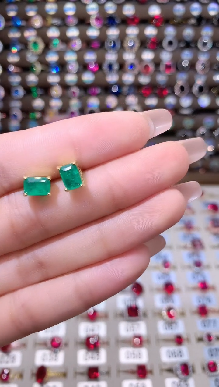 耳饰银S925镶嵌祖母绿57金