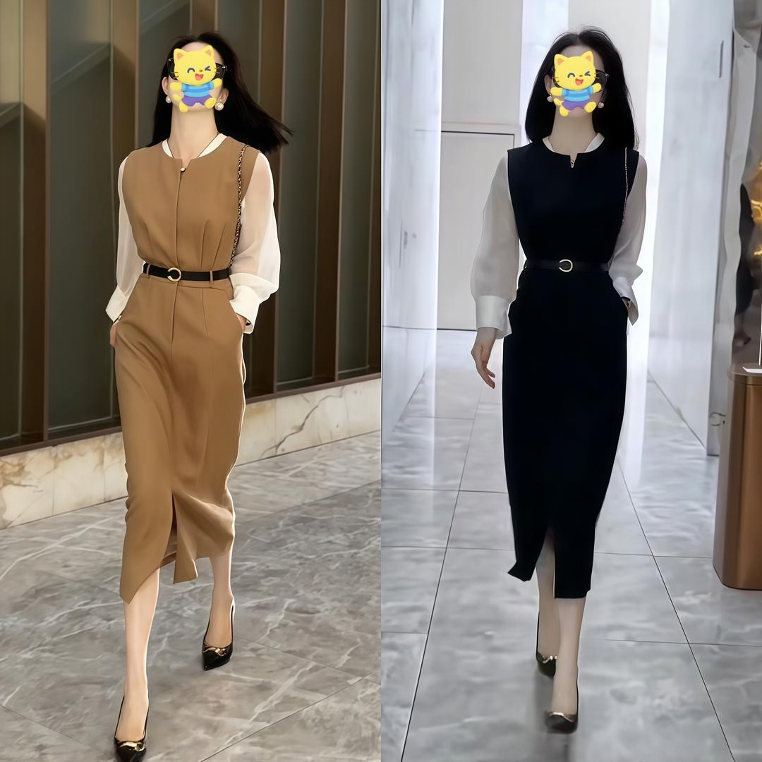 C606+C607御姐时尚干练高级感气质衬衫套装裙马甲连衣裙两件套女
