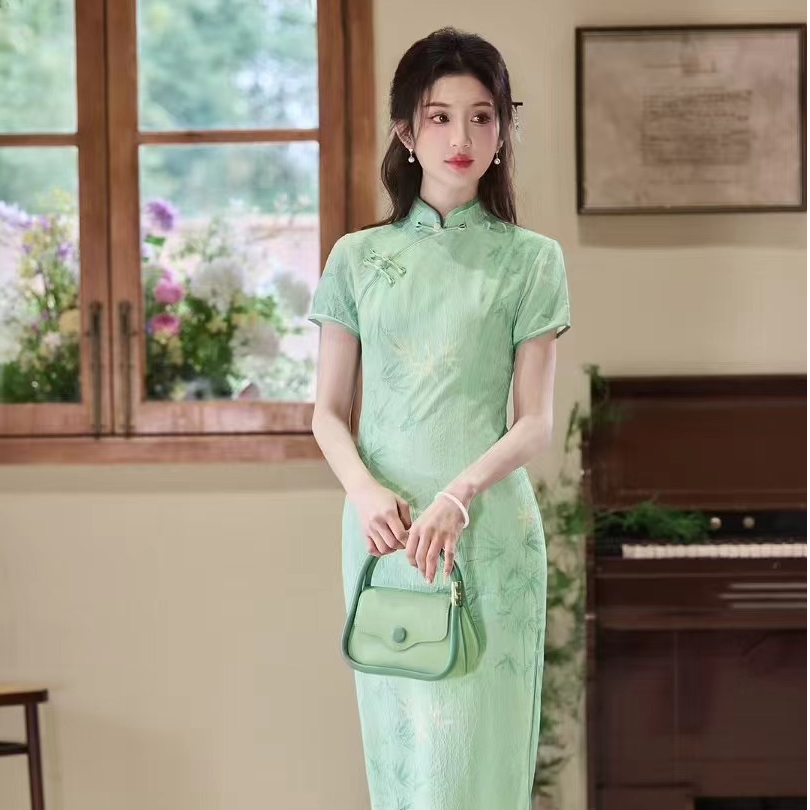 【绿竹】2025夏季新款显瘦气质复古旗袍中国风优雅连衣裙