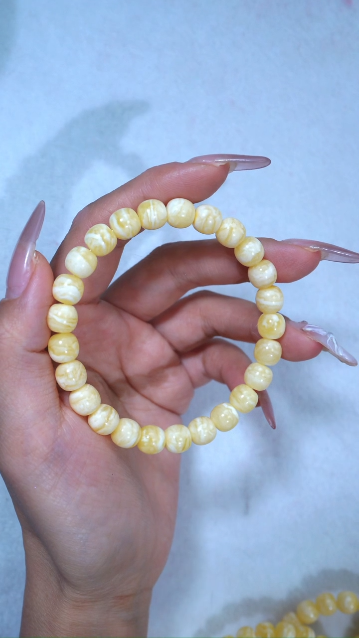 【闪购商品】蜜蜡手链未镶嵌收藏级8.5mm奶白瓷白浓蜡虎皮妖花