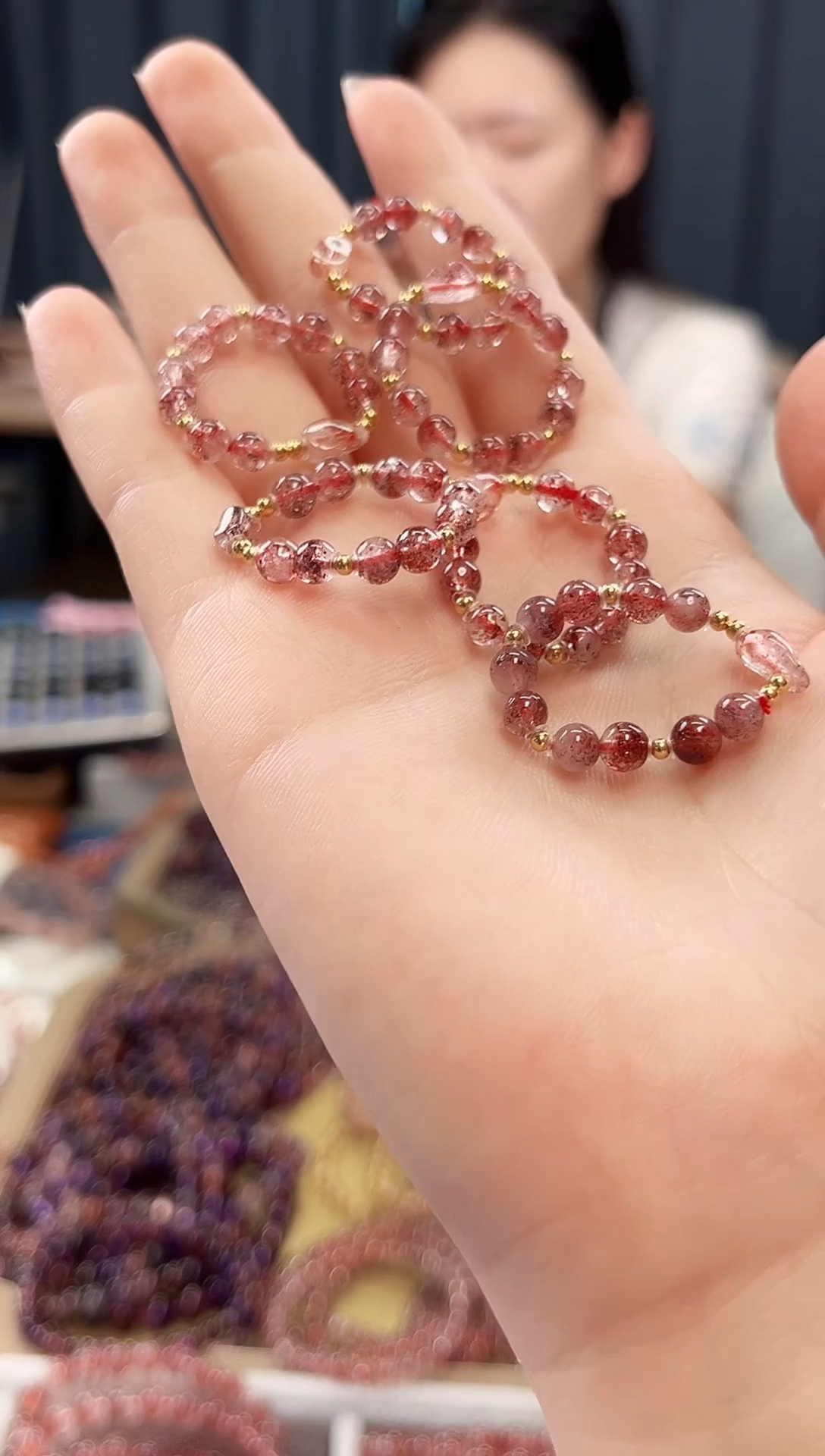 未镶嵌手串水晶金草莓超七戒圈4mm【多样性发一】