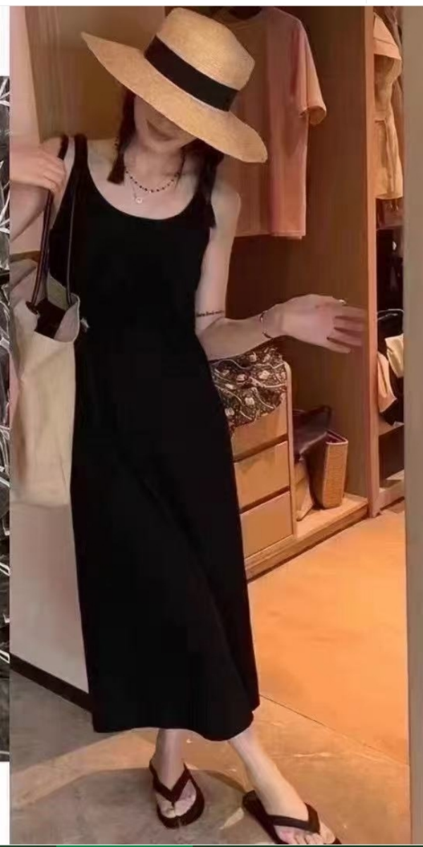 大U领双肩带吊带裙  7632