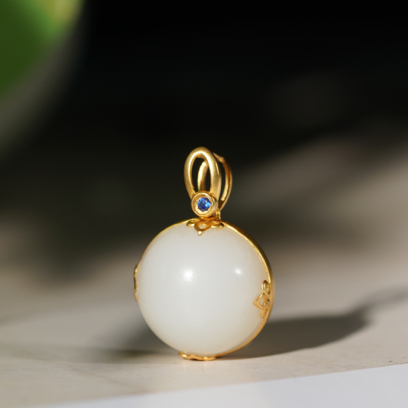 【慧子臻选】18K和田玉米达蛋面吊坠12*6mm 不含链 LM09*0001*