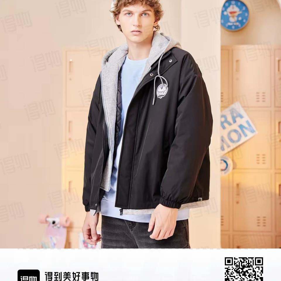 【PC】潮牌哆啦A梦假两件棉服 男女同款2