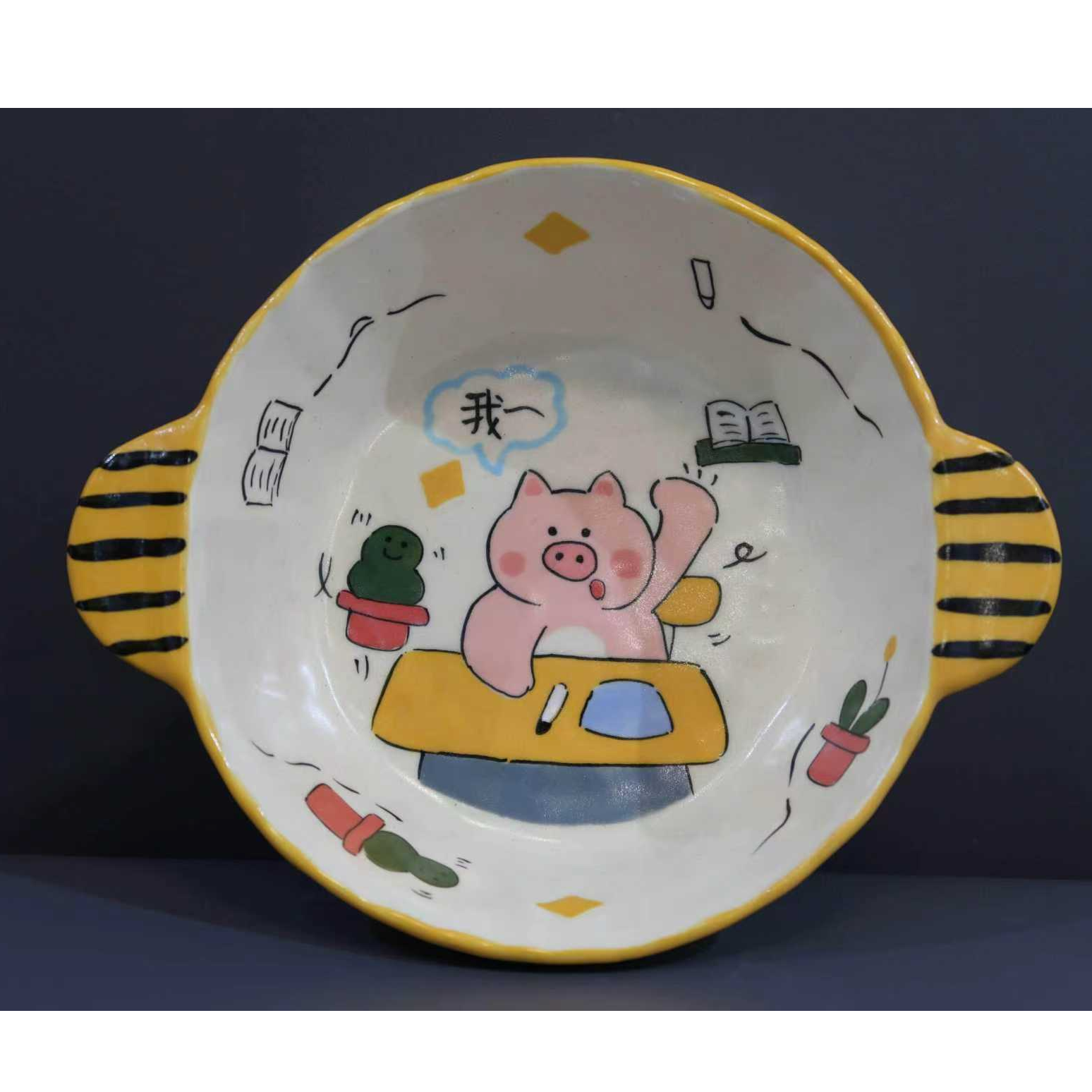 A054小猪碗手工手绘创意艺术品陶瓷
