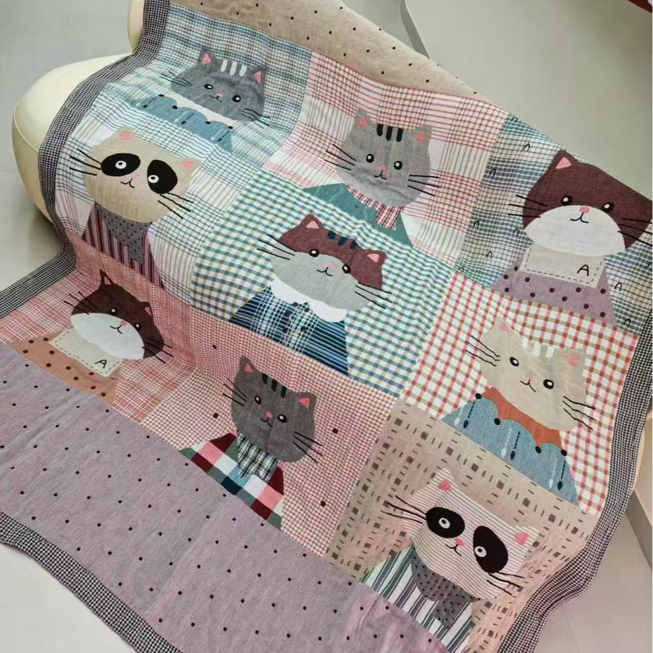 【花布猫】200/230全棉4层水洗棉纱布毯四季床盖