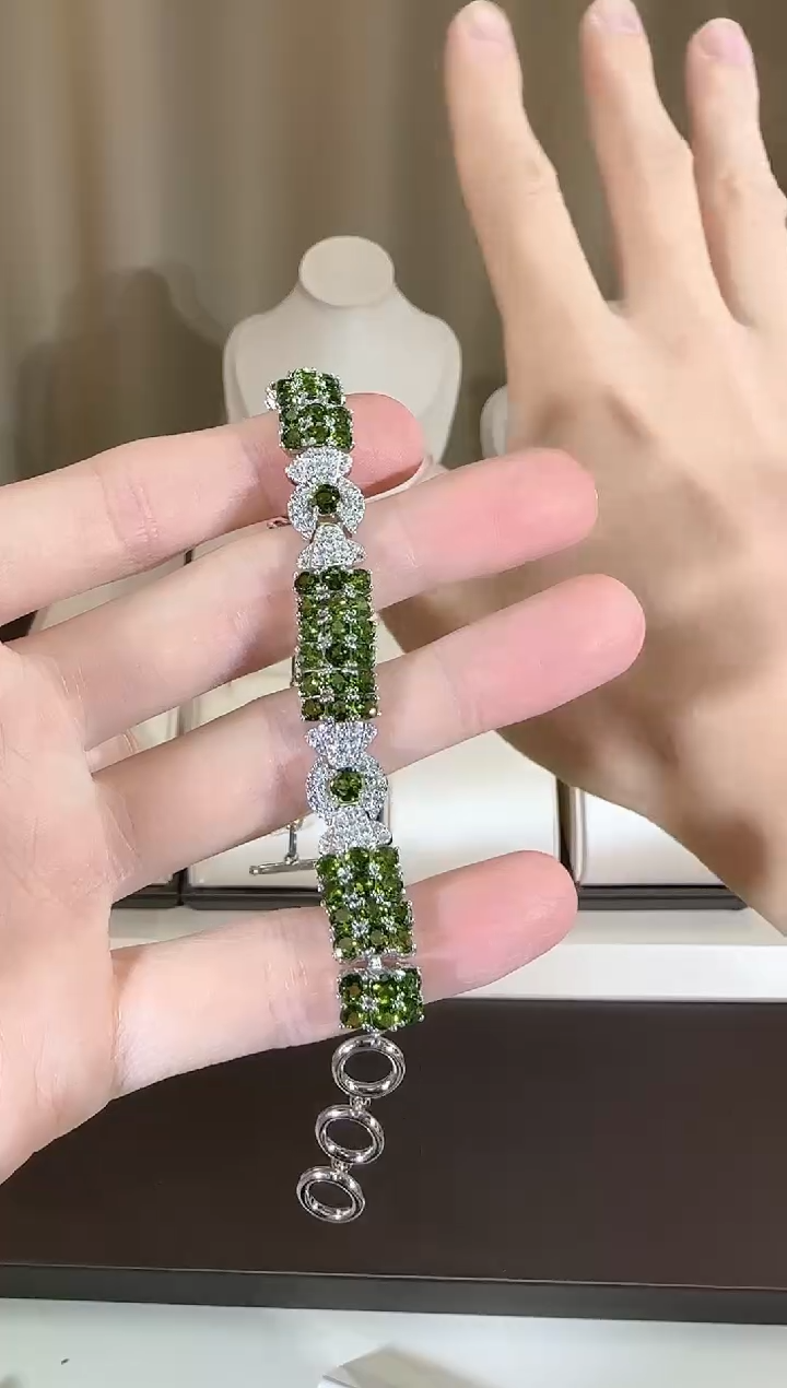 【闪购商品】透辉石手链银S925镶嵌设计款