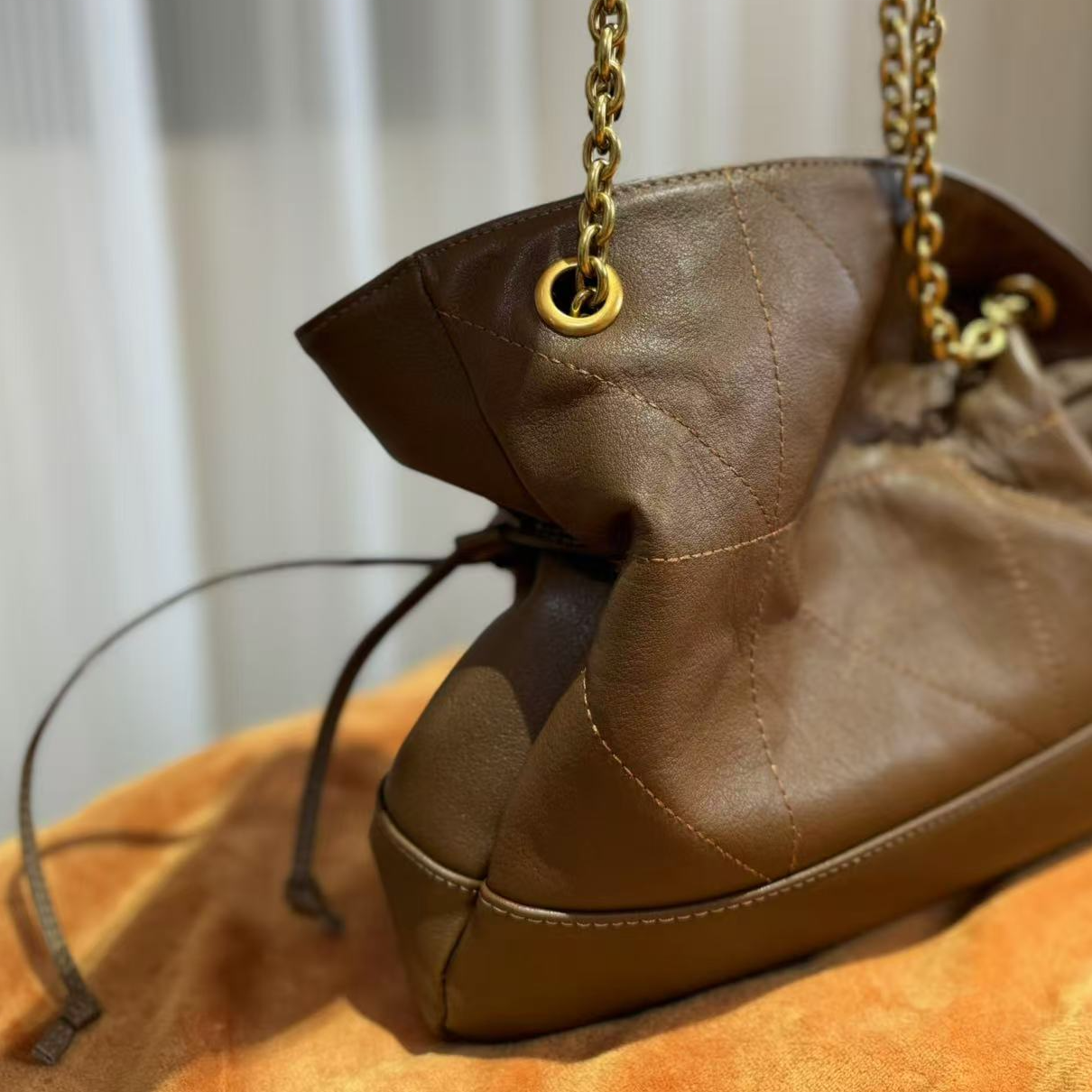 HIRMRIS手工真皮包550657  福肩链阳 磨皮棕色 底长28