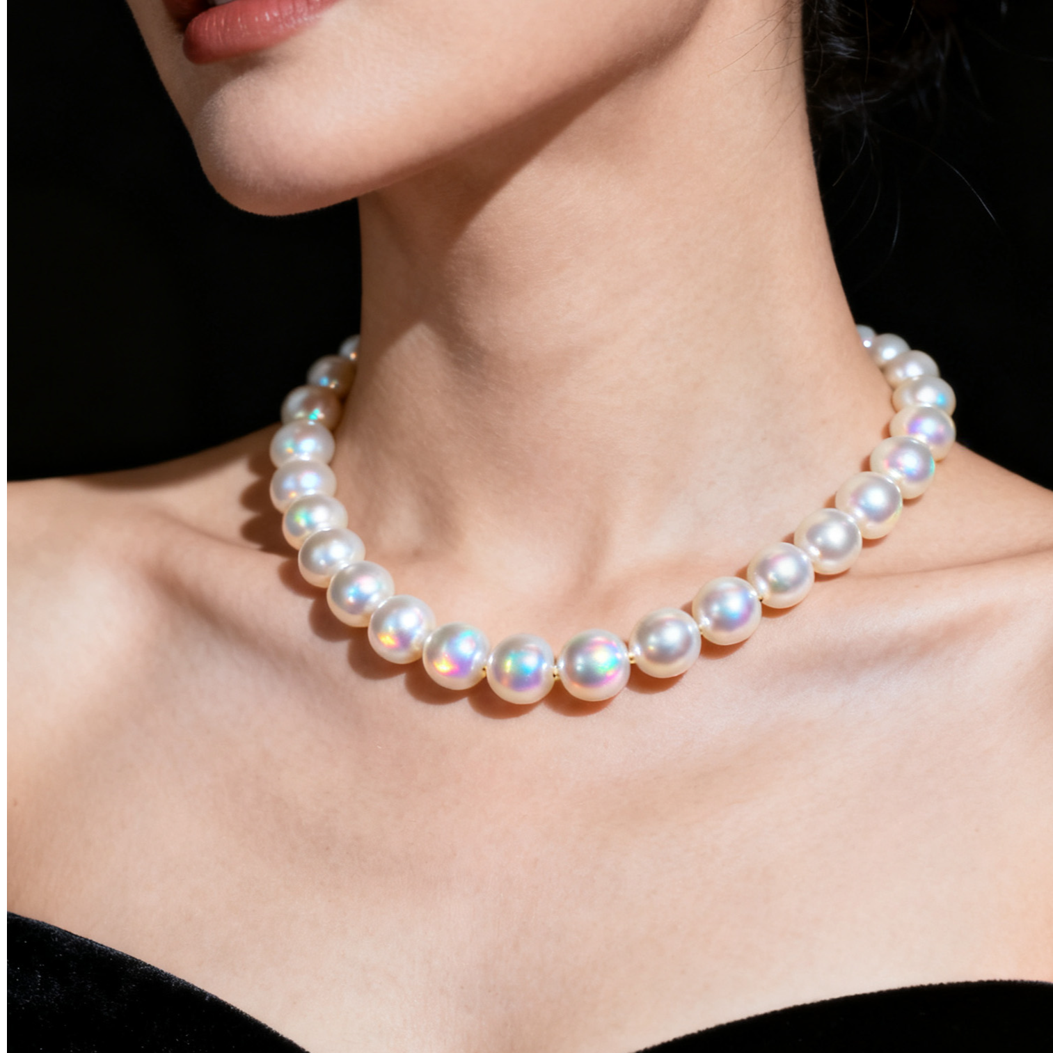 智润双十二---传家宝 正圆通体炫彩极强光微微瑕淡水珍珠项链