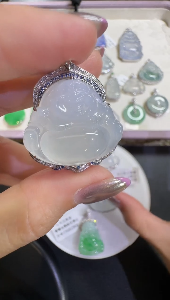 翡翠18K金镶嵌吊坠(不含链)【春日珠宝】钻石镶嵌