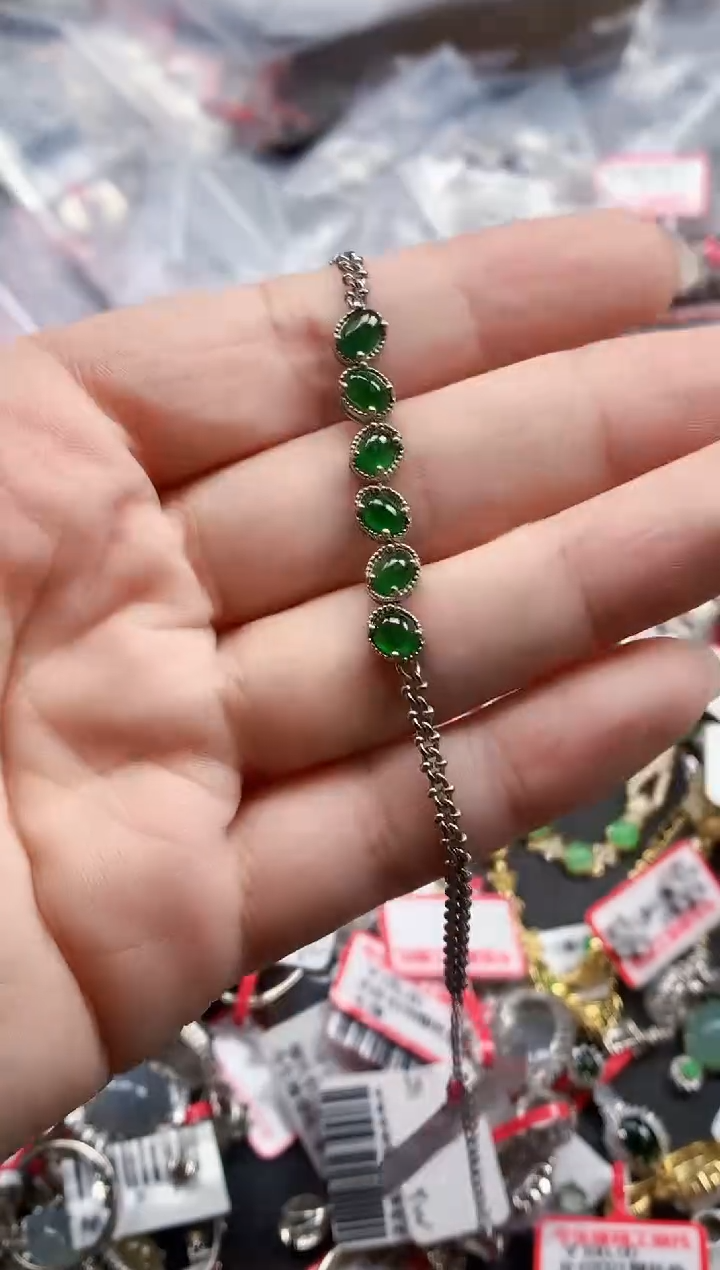 银S925镶嵌戒指翡翠天然A货缅甸翡翠