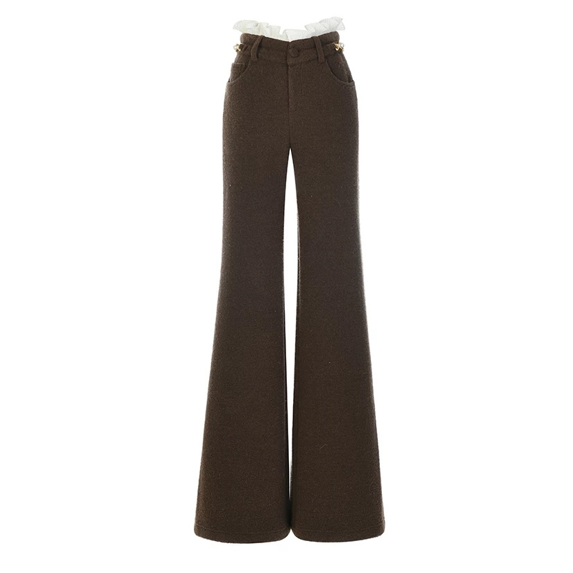 LeFame/拉飞姆2024冬老钱风咖色针织裤高腰直筒时尚LF24D41ZP255