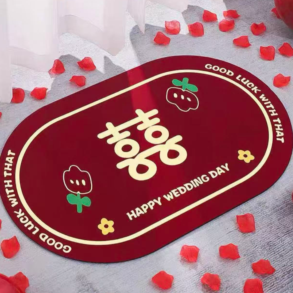 A38 50*80红色喜庆结婚地垫吸水防滑速干卫生间门口门垫
