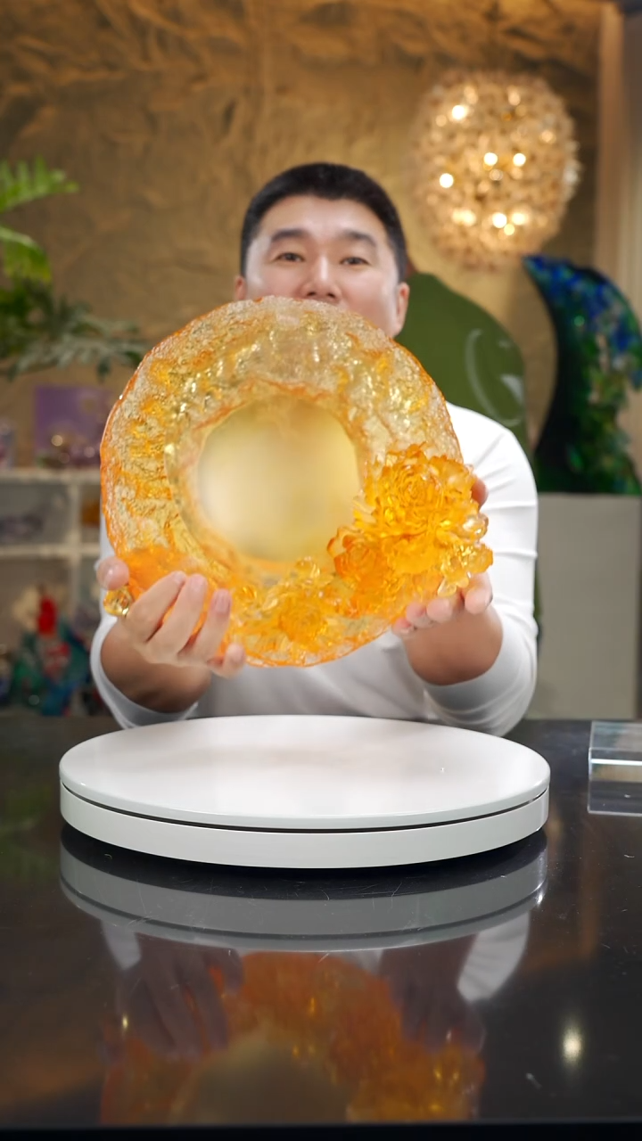 手工艺品琉璃福利设计款琥珀如意牡丹花果盘摆件