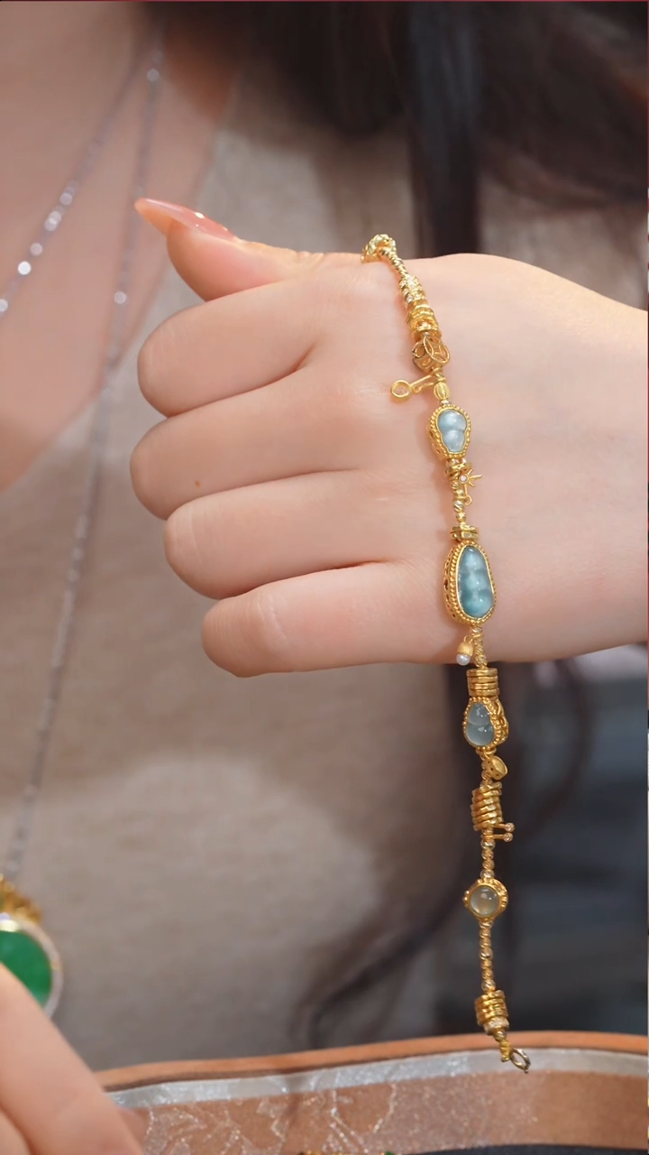 【闪购商品】翡翠手链18K金镶嵌@@N5960