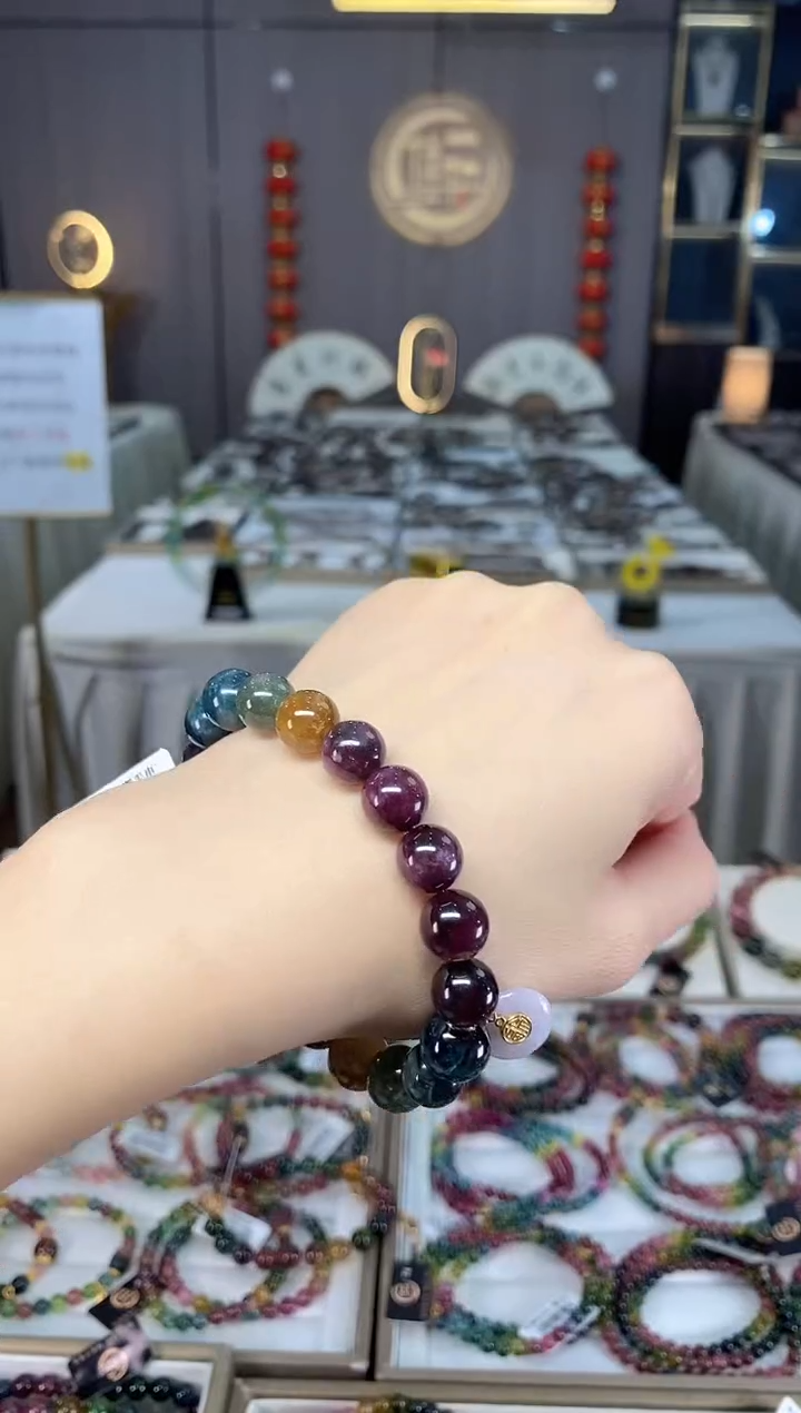 未镶嵌老矿碧玺彩虹单圈手串10mm+碧玺dan多样性发货一条