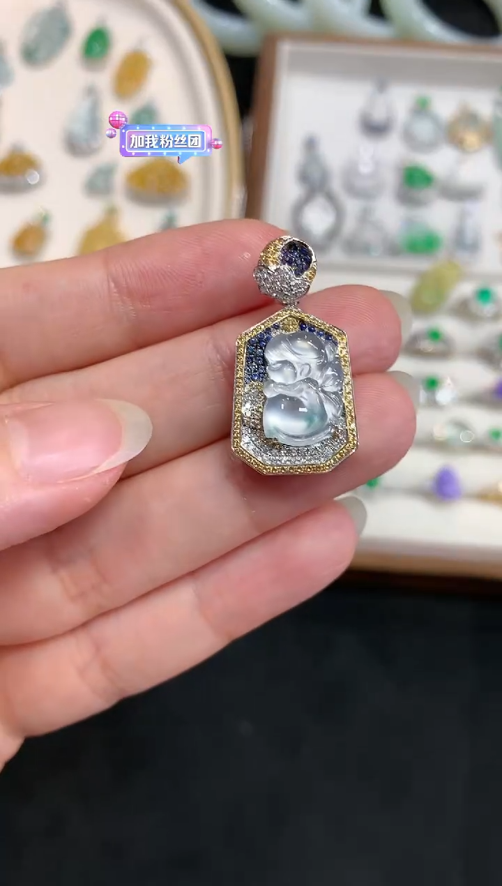 【闪购商品】翡翠吊坠(不含链)18K金镶嵌A105|12000