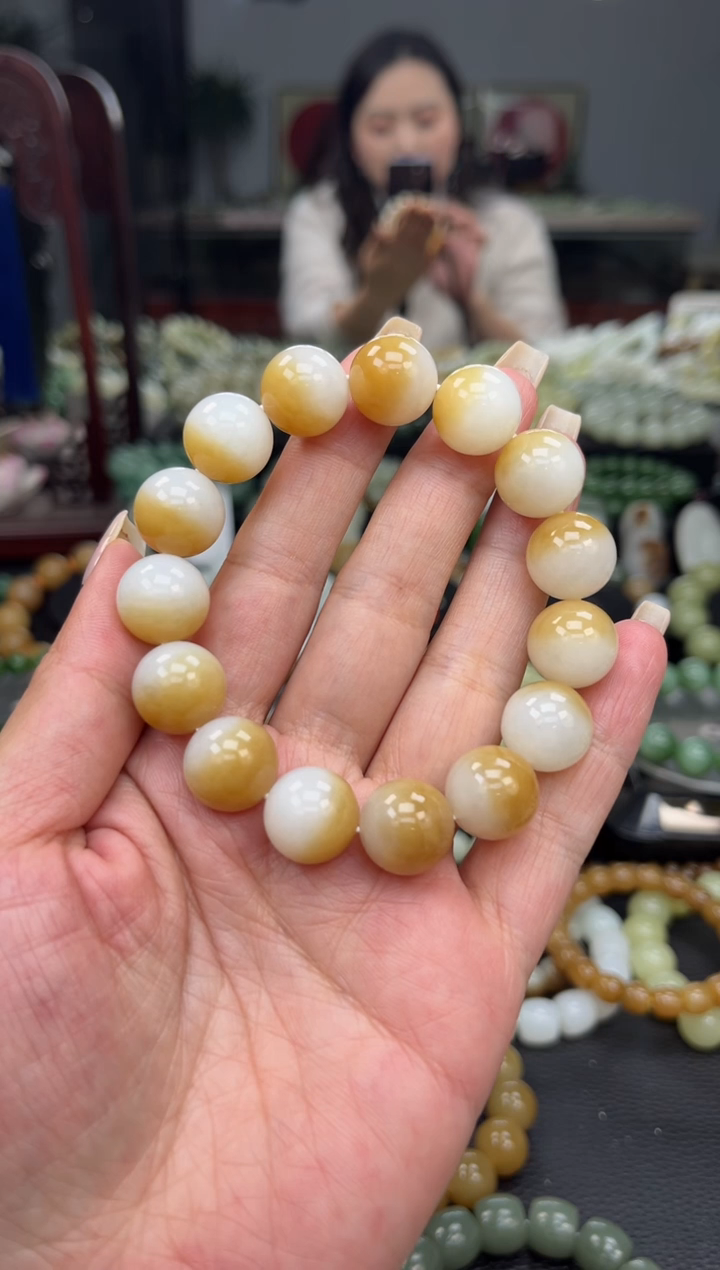【闪购商品】和田玉手串未镶嵌糖白聚宝盆卡14