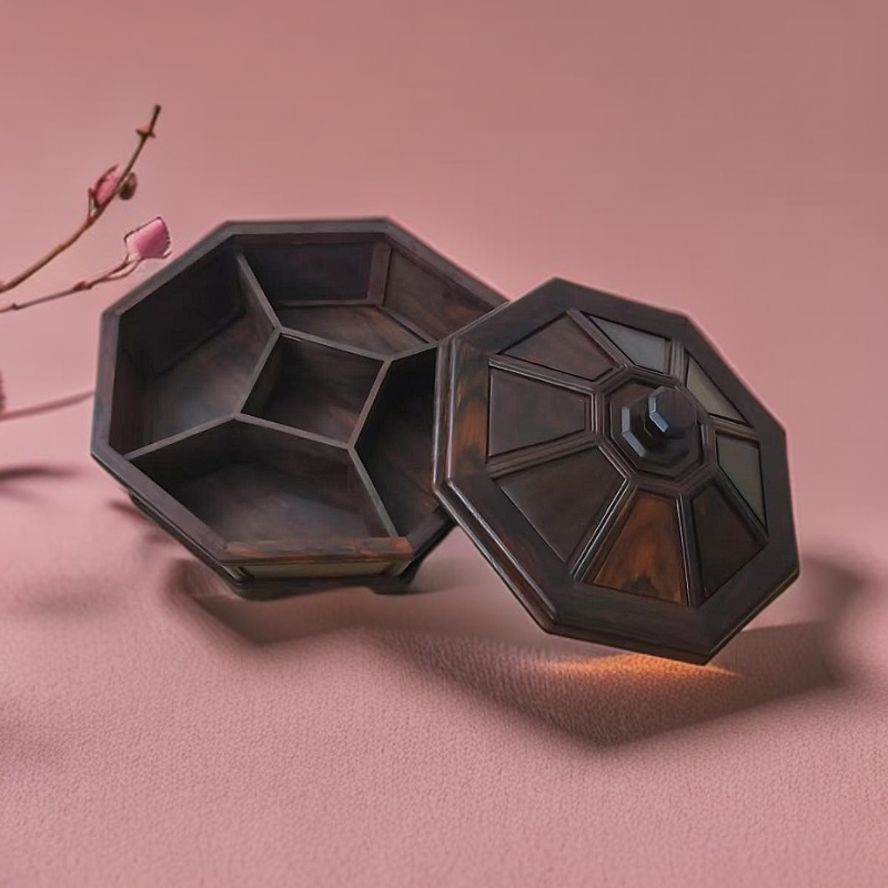 老挝大红酸枝五格果盘精致干果收纳木制坚果盒木质收纳盒糖果盒