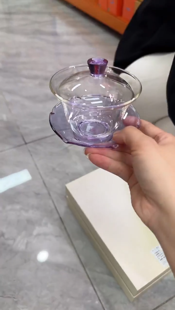 @@禾器晶彩荷叶盖碗浅紫色