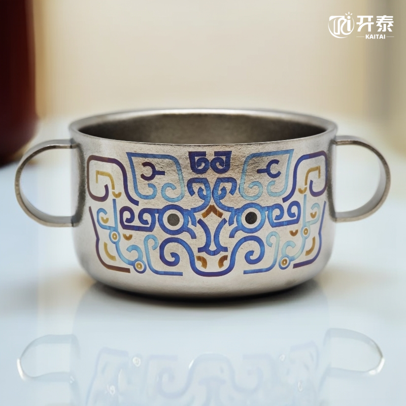 开泰全飞秒无油墨彩绘纯钛双层隔热饭碗食品级双耳儿童成人碗
