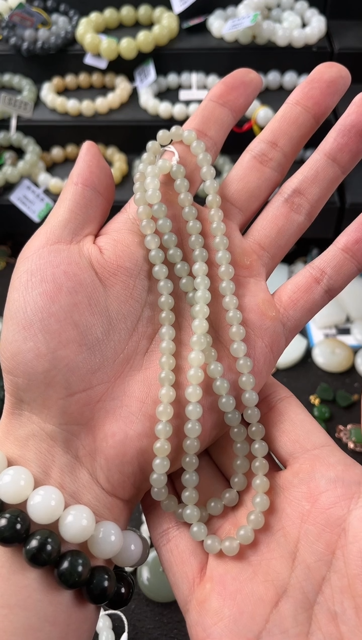 【闪购商品】和田玉项链未镶嵌且末青白项链卡6mm微色差