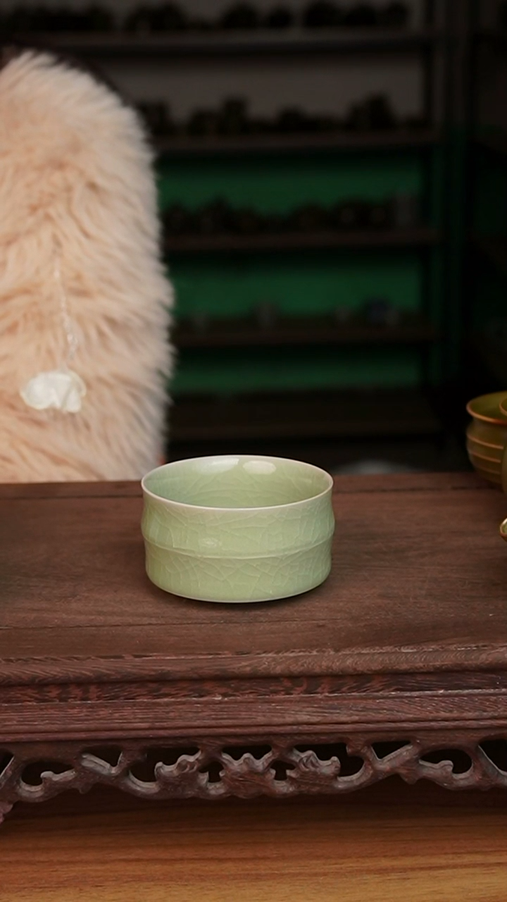 杯石*記豆绿竹节杯孤品