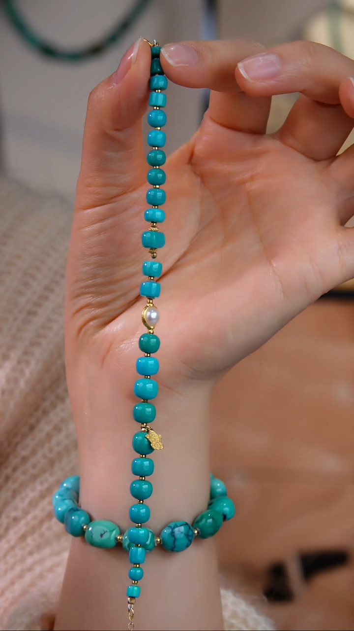 18K金镶嵌绿松石手链1