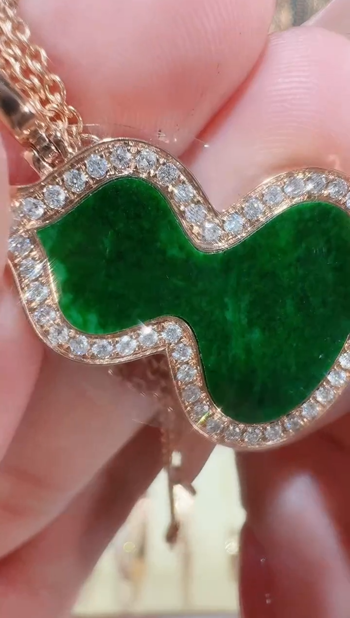 【闪购商品】翡翠套链18K金镶嵌绿色葫芦套链