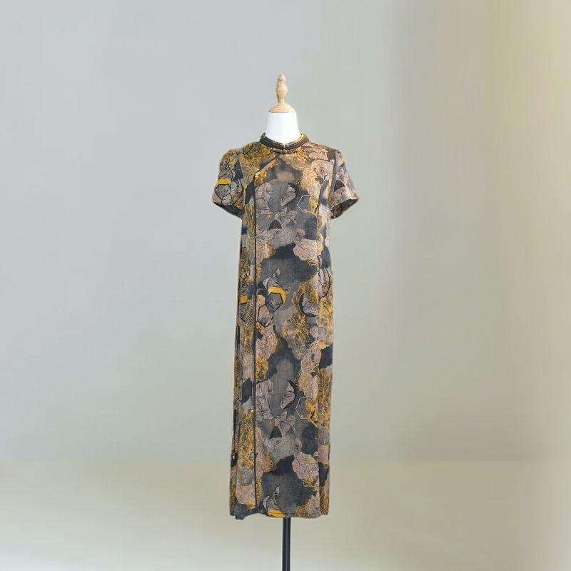 【LW39】显瘦气质时尚圆领提连衣裙国风夏季