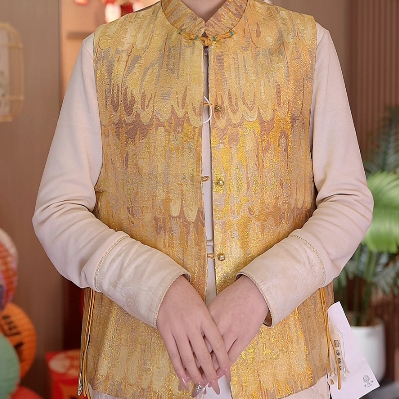 【金雀翎】双面穿国风织金新中式马甲新款2025A0956-小净