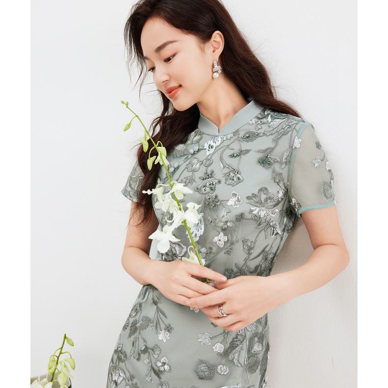 珂莱蒂尔夏季新款气质时尚提花小众新中式高定连衣裙KF09150U8