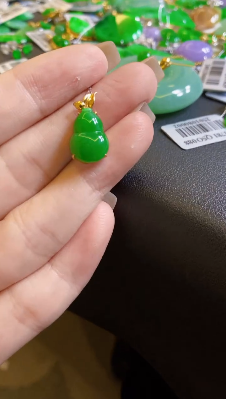 【闪购商品】定制翡翠18K金镶嵌葫芦