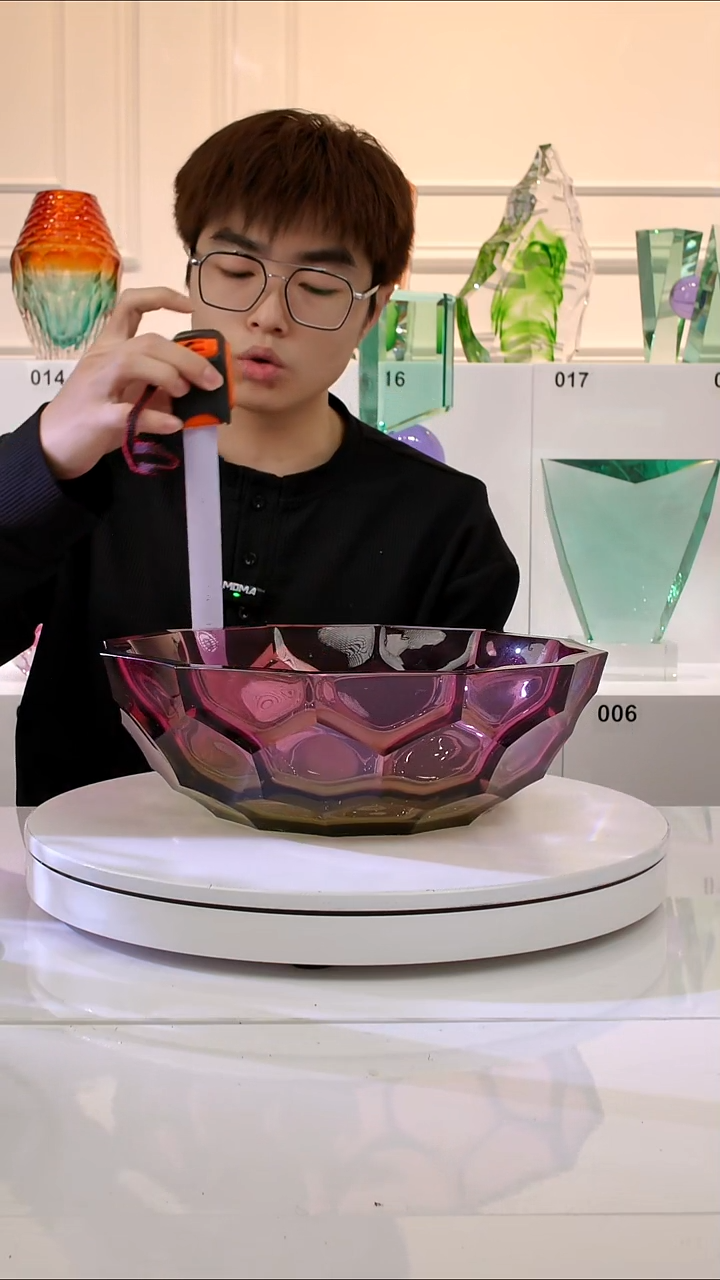 天*水晶琉璃金红色果盘