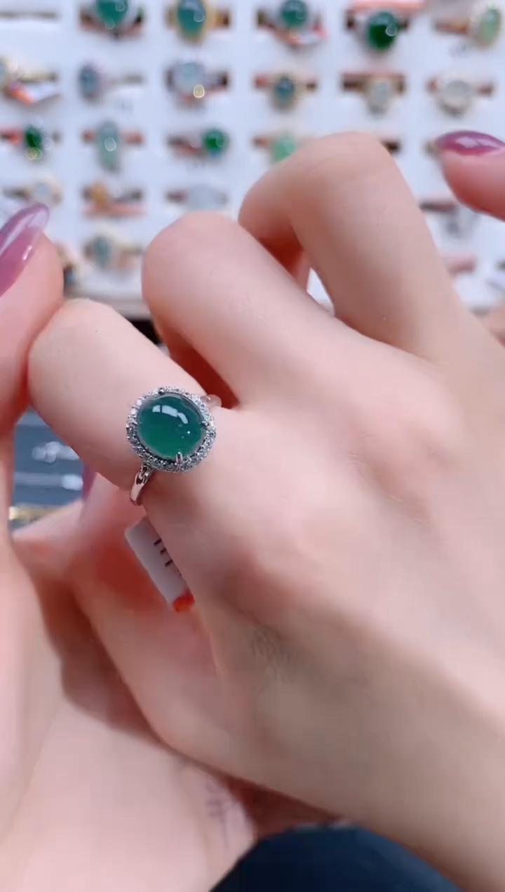 翡翠戒指银S925镶嵌天然翡翠
