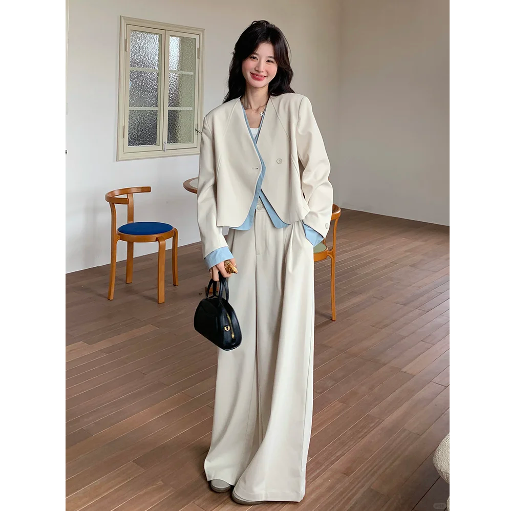 【洋洋】休闲风老钱风街头风时尚套装阔腿裤韩版宽松套装